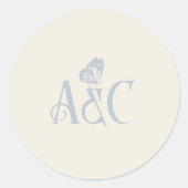 Trouw initials met vlinder Crème en Blauw Ronde Sticker (Voorkant)
