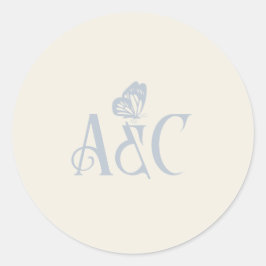 Trouw initials met vlinder Crème en Blauw Ronde Sticker