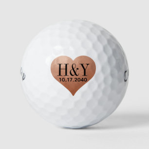 Trouw Initiële Monogram Datum Koper Hart Golfballen