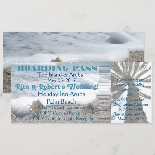 Trouw Instapkaart Ticket- Boodschap in een Fles Kaart (Voorkant / Achterkant)