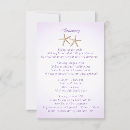 Trouw Itinerary met Paarse Hortensia aan de Zeekan Kaart (Voorkant)