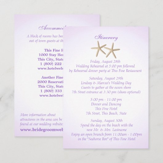 Trouw Itinerary met Paarse Hortensia aan de Zeekan Kaart (Voorkant / Achterkant)