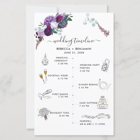Trouw Itinerary Programma Kaart met Bloemen (Voorkant)