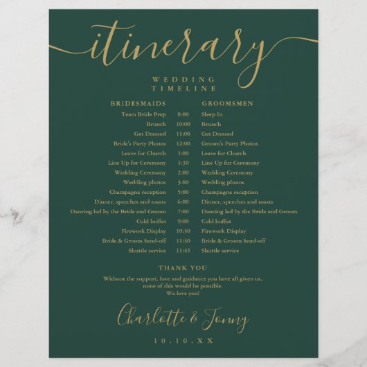 Trouw Itinerary Tijdlijn Emerald Goud Planning (Voorkant)