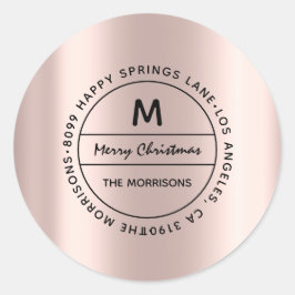 Trouw Kerstmis Familie Adres RSVP Monogram Roos Ronde Sticker