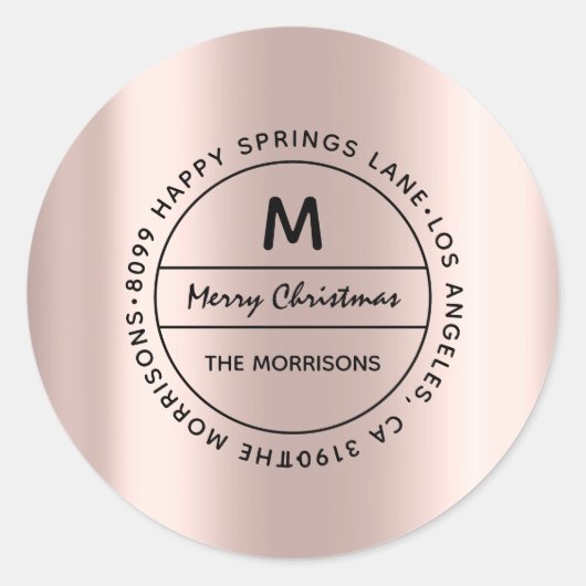 Trouw Kerstmis Familie Adres RSVP Monogram Roos Ronde Sticker (Voorkant)