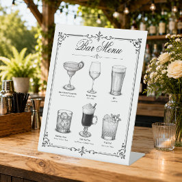 Trouw Klassieke Kalligrafie Cocktailbarmenu Reclamebord Met Voetstuk
