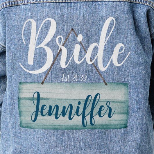 Trouw kust bruid rustieke monogram denim jacket