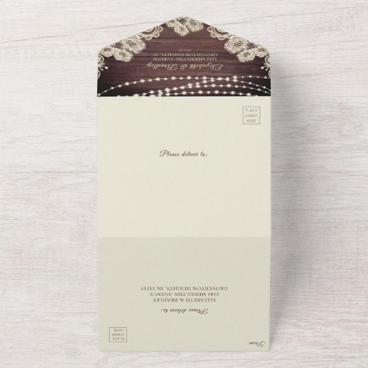 Trouw Landelijke Houten Slingerlichtjes Ivoorkleur All In One Uitnodiging (Buitenkant)