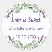 Trouw lavendel eucalyptus Liefde is Zoet Ronde Sticker (Voorkant)