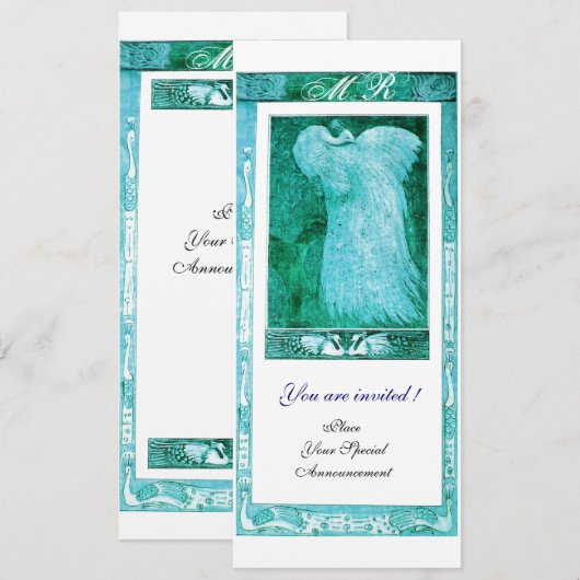 TROUW LIEFDE PAUW MONOGRAM Teal Witte Uitnodiging (Voorkant / Achterkant)