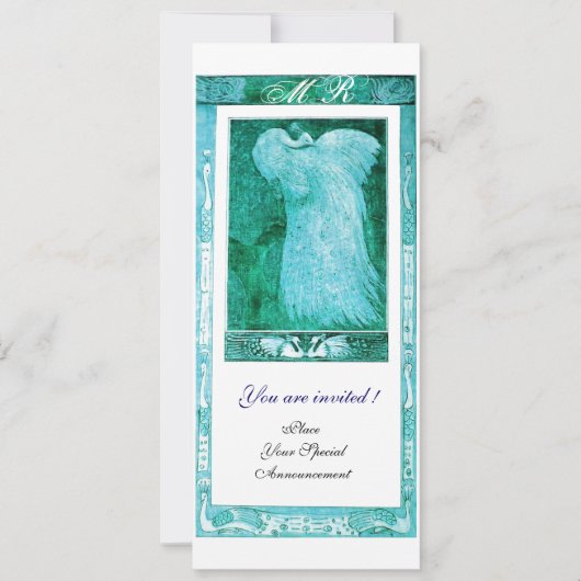 TROUW LIEFDE PAUW MONOGRAM Teal Witte Uitnodiging (Voorkant)