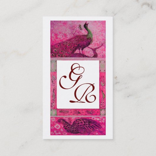 TROUW LIEFDE PAUWEN MONOGRAM Roze Fuchsia Wit Visitekaartje (Achterkant)