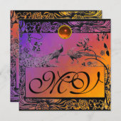 TROUW LIEFDE VOGELS INITIALEN zwart geel paars Aankondiging (Voorkant / Achterkant)