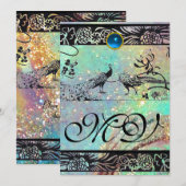 TROUW LIEFDE VOGELS MONOGRAM zwart groen blauw gou Aankondiging (Voorkant / Achterkant)