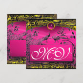 TROUW LIEFDESVOGELS INITIALEN zwart geel roze robi Aankondiging (Voorkant / Achterkant)