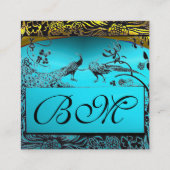 TROUW LIEFDESVOGELS MONOGRAM Goud Turquoise Blauw Vierkante Visitekaartje (Achterkant)