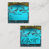 TROUW LIEFDESVOGELS MONOGRAM Goud Turquoise Blauw Vierkante Visitekaartje (Voorkant / Achterkant)