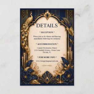 Trouw luxe navy goud gatsby pauw DETAILS Informatiekaartje