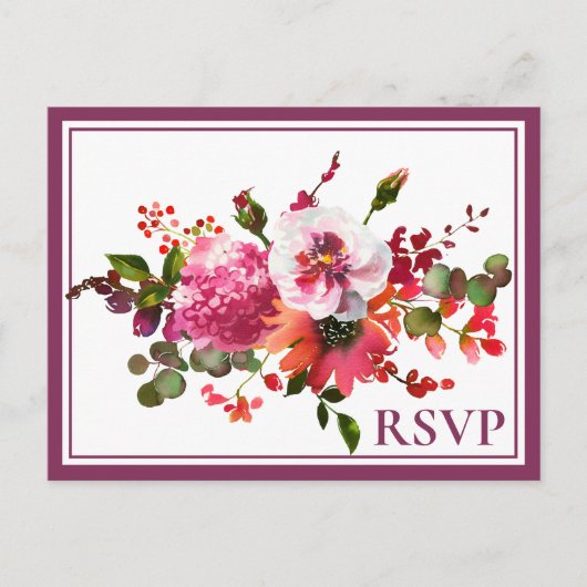 Trouw Magenta Roze Koraal Bloem RSVP Uitnodiging Briefkaart (Voorkant)