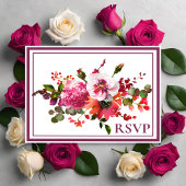 Trouw Magenta Roze Koraal Bloem RSVP Uitnodiging Briefkaart