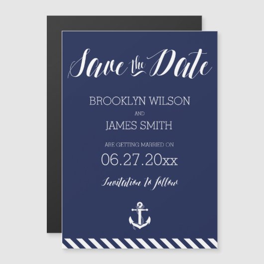 Trouw Magnetische Trouwkaart Opslaan Strepen Nauti Magnetische Uitnodiging (Voorkant / Achterkant)