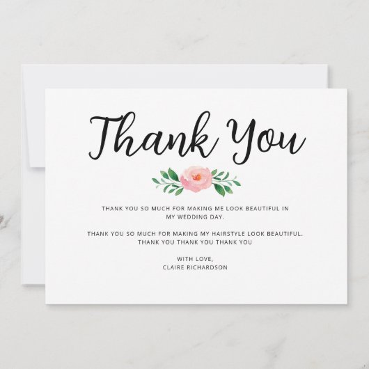 Trouw Make-up Artiest Bloemige Bedankkaart Kaart (Achterkant)