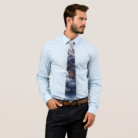 Trouw Mannen Navy Blue Pioenrozen & Witte Roos Stropdas (In situ)