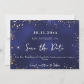 Trouw marineblauw goud glitters winter save the date (Voorkant)