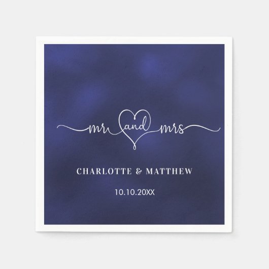 Trouw marineblauw meneer mevrouw hart script eenvo servet (Voorkant)