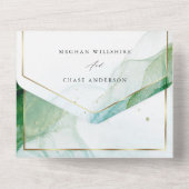 Trouw Marmer Kelly Groen Turquoise Alcohol Inkt All In One Uitnodiging (Achterkant)