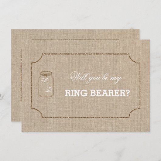 Trouw Mason Jar Linnen Canvas RING DRAGER Uitnodig Kaart (Voorkant / Achterkant)