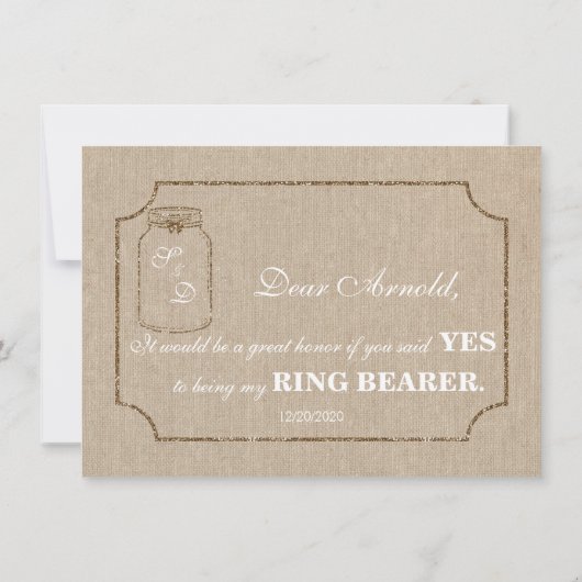 Trouw Mason Jar Linnen Canvas RING DRAGER Uitnodig Kaart (Achterkant)