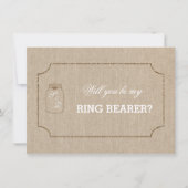 Trouw Mason Jar Linnen Canvas RING DRAGER Uitnodig Kaart (Voorkant)
