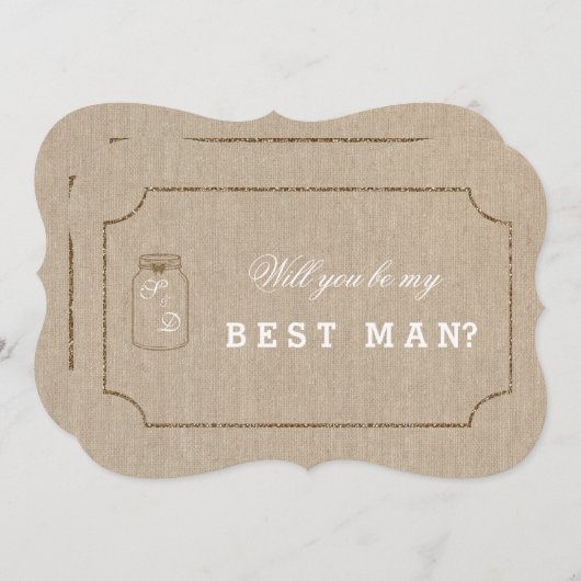 Trouw Mason Pot Linnen Canvas BEST MAN Uitnodiging (Voorkant / Achterkant)