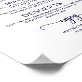 Trouw Menu Bord Chic Navyblauw Calligrafie Poster (Hoek)