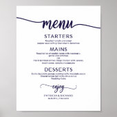 Trouw Menu Bord Chic Navyblauw Calligrafie Poster (Voorkant)