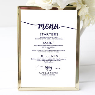 Trouw Menu Bord Chic Navyblauw Calligrafie Poster