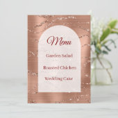 Trouw Menu Card Roze Goud Glitter Wit Boog  (Staand voorkant)