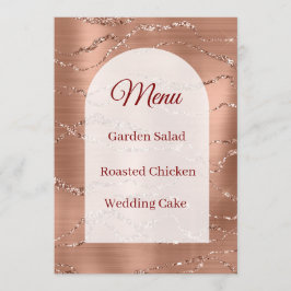 Trouw Menu Card Roze Goud Glitter Wit Boog