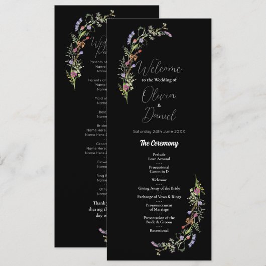 Trouw Menu Ceremonie Wilde Bloemen Bloemendonkker (Voorkant / Achterkant)