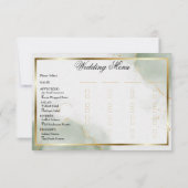 Trouw Menu Kaart Gedempte Saliegroen Goud Gemarmer (Achterkant)