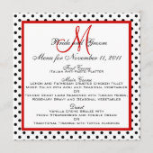 Trouw Menu Kaarten Stippen Rood Monogram Vierkant (Voorkant)