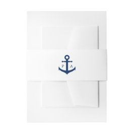 Trouw met anker-monogram in marineblauw uitnodigingen wikkel