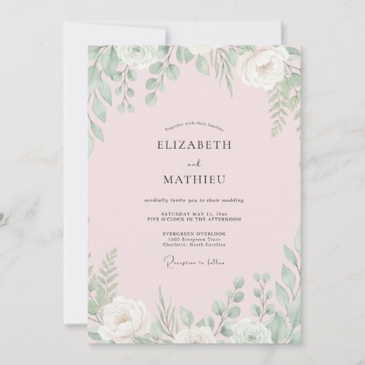 Trouw met Bleke Blush Mint Loof Eucalyptus Kaart (Voorkant)