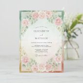 Trouw met Bleke Blush Mint Pioenroos Kaart (Staand voorkant)