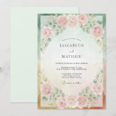 Trouw met Bleke Blush Mint Pioenroos Kaart (Voorkant / Achterkant)