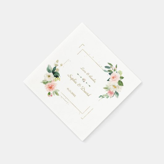 Trouw met bloemen in bloswit en goudglitter servet (Hoek)