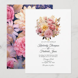 Trouw met bloemen in roze en goud kaart