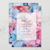 Trouw met bloemen in roze en lichtblauw kaart (Voorkant / Achterkant)